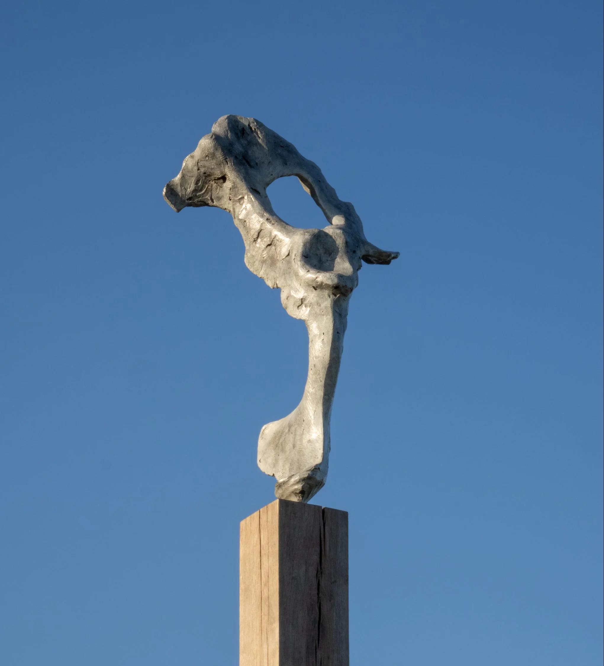 Sculpture derived from a bone suggesting a moving/dancing figure
